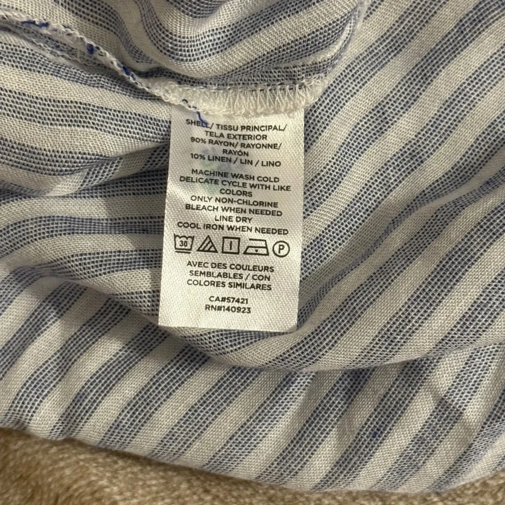 LOFT Womens Blue White Striped Rayon Linen Blouse Top Size M NEW